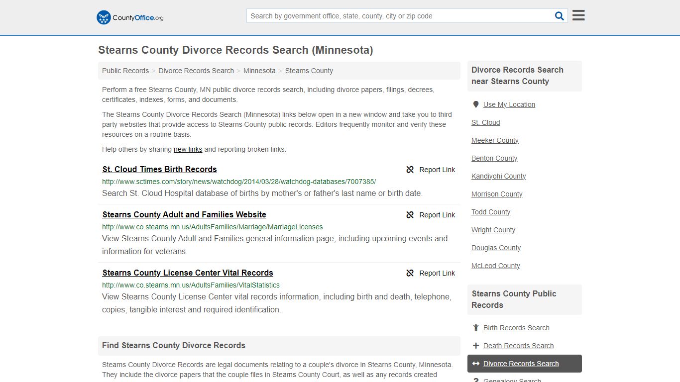 Stearns County Divorce Records Search (Minnesota) - County Office