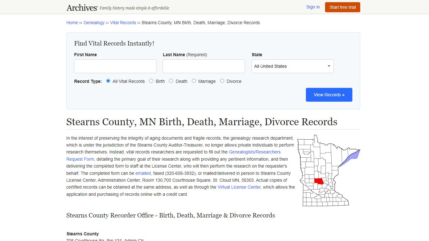 Stearns County, MN Birth, Death, Marriage, Divorce Records - Archives.com